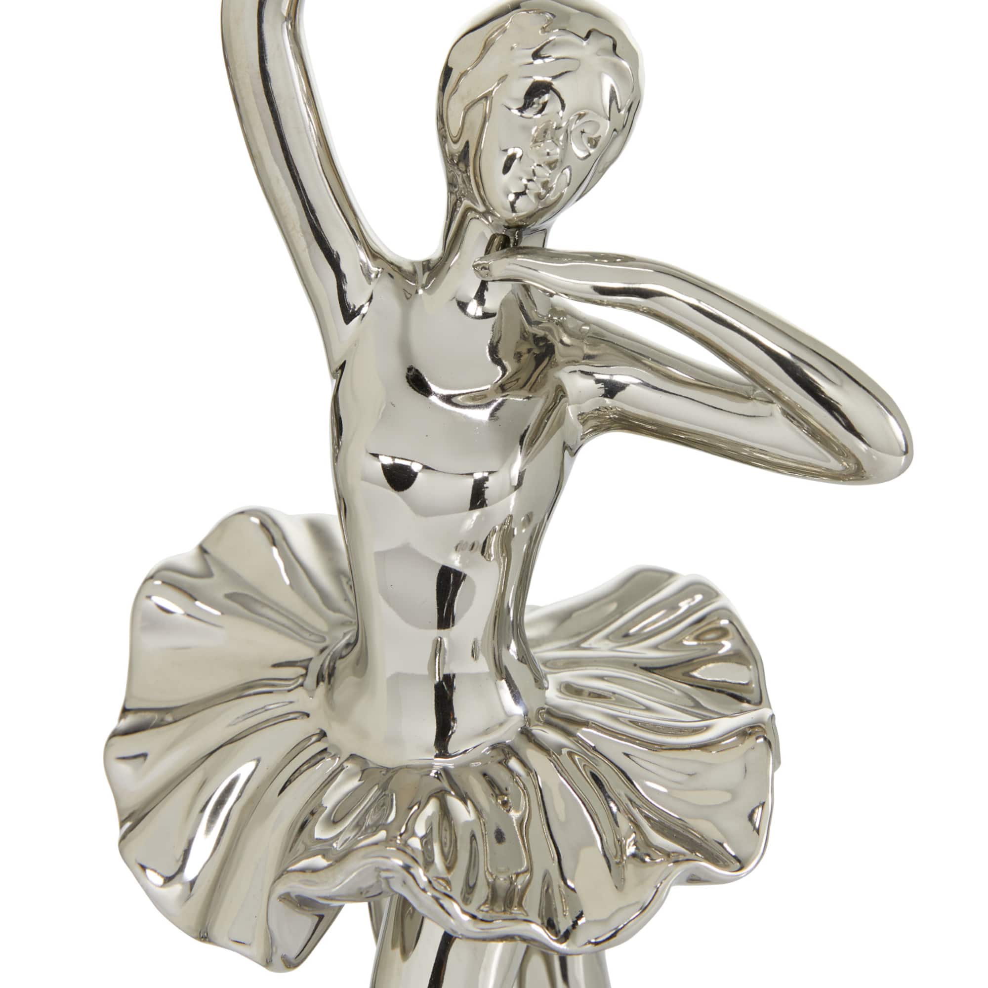 Set of 2 Silver Porcelain Glam Dancer Sculpture, 4" x 11"